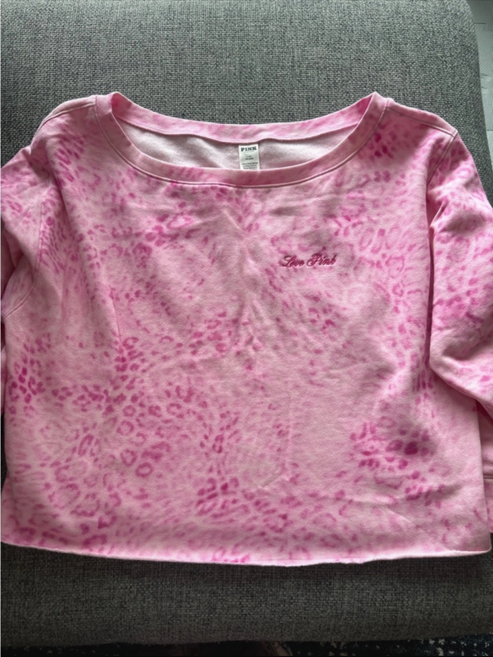 PINK Victoria's Secret Pink Tie-Dye Leopard Wide Neck Crop Oversized Sweatshirt
